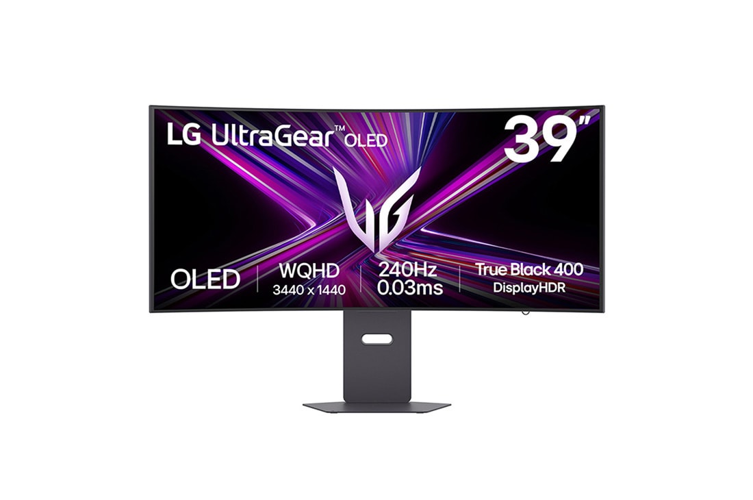 LG Zaobljeni monitor za igranje videoigara LG UltraGear™ OLED 240Hz WQHD Curved Gaming Monitor od 39 inča | 0.03ms (GtG), DisplayHDR True Black 400, USB-C (PD 65W) & HDMI 2.1, prikaz prednje strane, 39GX900A-B