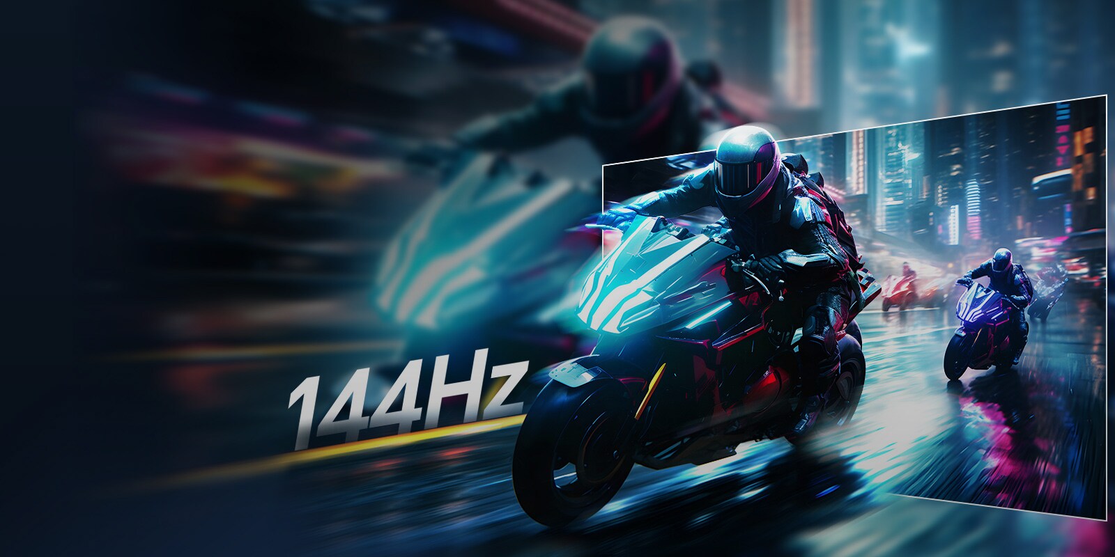 Motociklisti jure ulicom kako bi se demonstrirala besprijekorna svojstva i jasnoća brzine osvježavanja od 144 Hz.