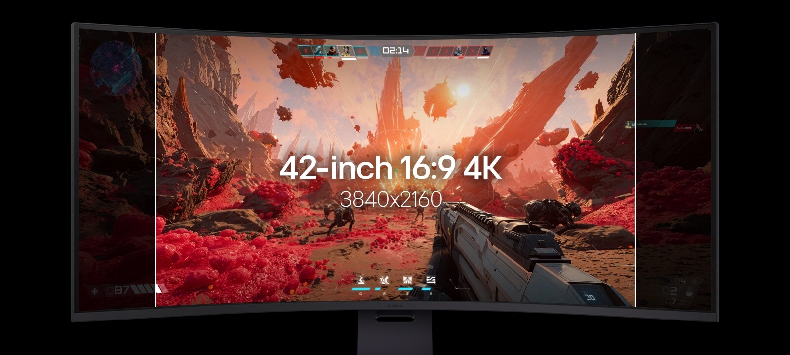 Monitor prikazuje kako zaslon raste sa zaslona 16:9 UHD 4K na veliki monitor za videoigre 21:9 UltraWide 5K2K od 52 inča.