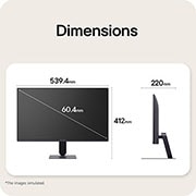LG 24'' UltraGear™ FHD IPS monitor za igre s brzinom osvježavanja od 144 Hz, Prednji i bočni prikaz gaming monitora koji prikazuju ukupne dimenzije i profil dizajna., 24G411B-B, thumbnail 11