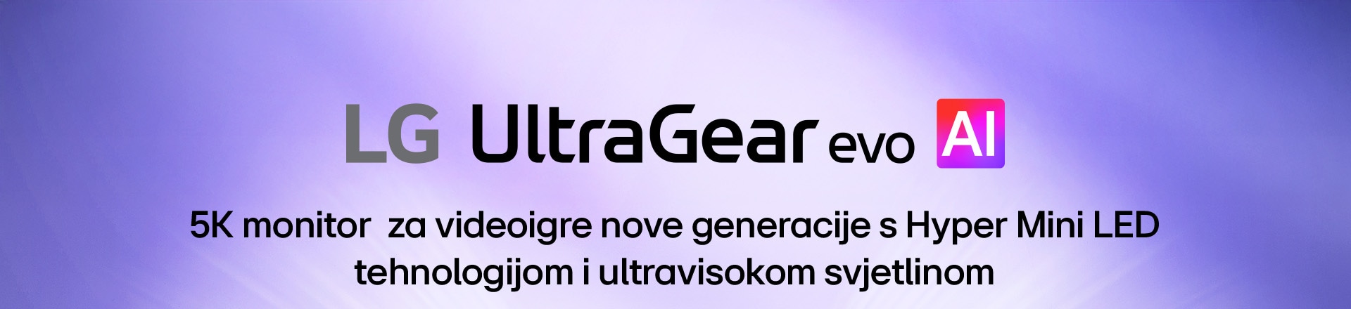 Logotip UltraGear™ evo AI u futurističkoj prostoriji obasjanoj neonskim svjetlima.
