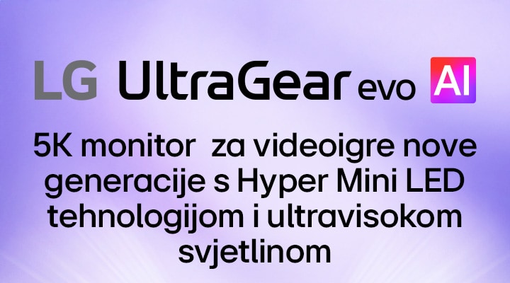 Logotip UltraGear™ evo AI u futurističkoj prostoriji obasjanoj neonskim svjetlima.