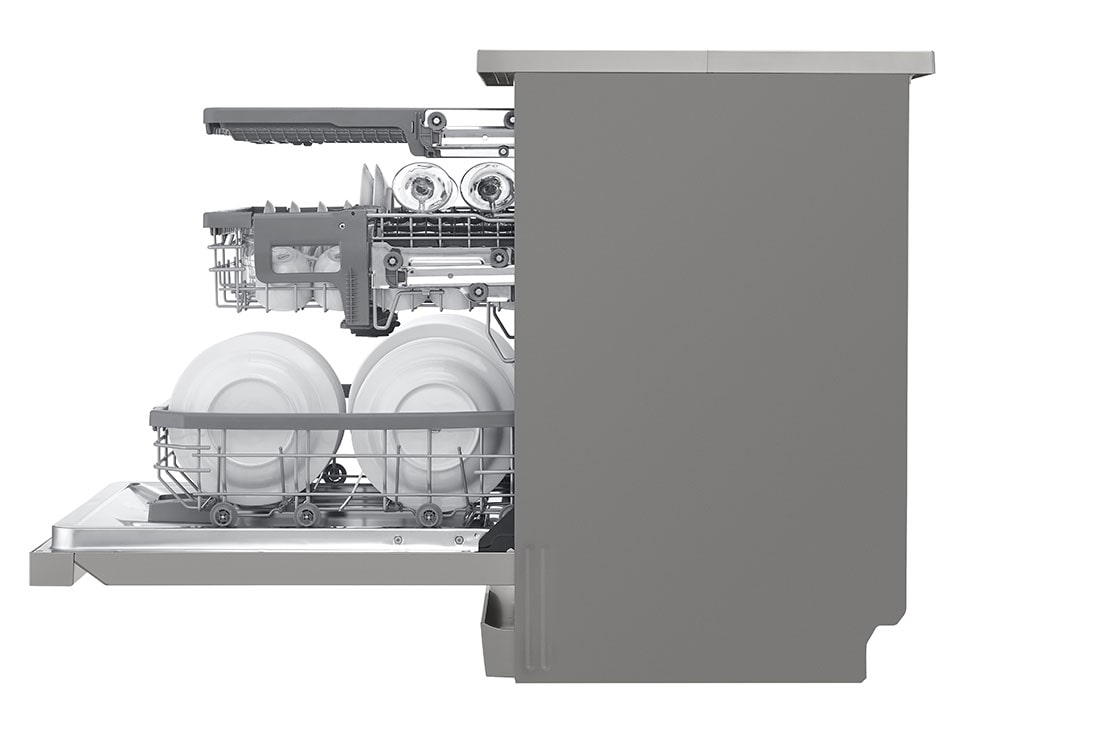 LG QuadWash™ perilica posuđa s TrueSteam™ tehnologijom pranja vodenom parom, vrata s automatskim otvaranjem, 14 kompleta posuđa, ThinQ™, WiFi funkcija, Pogled sa strane, DF455HPS, thumbnail 10