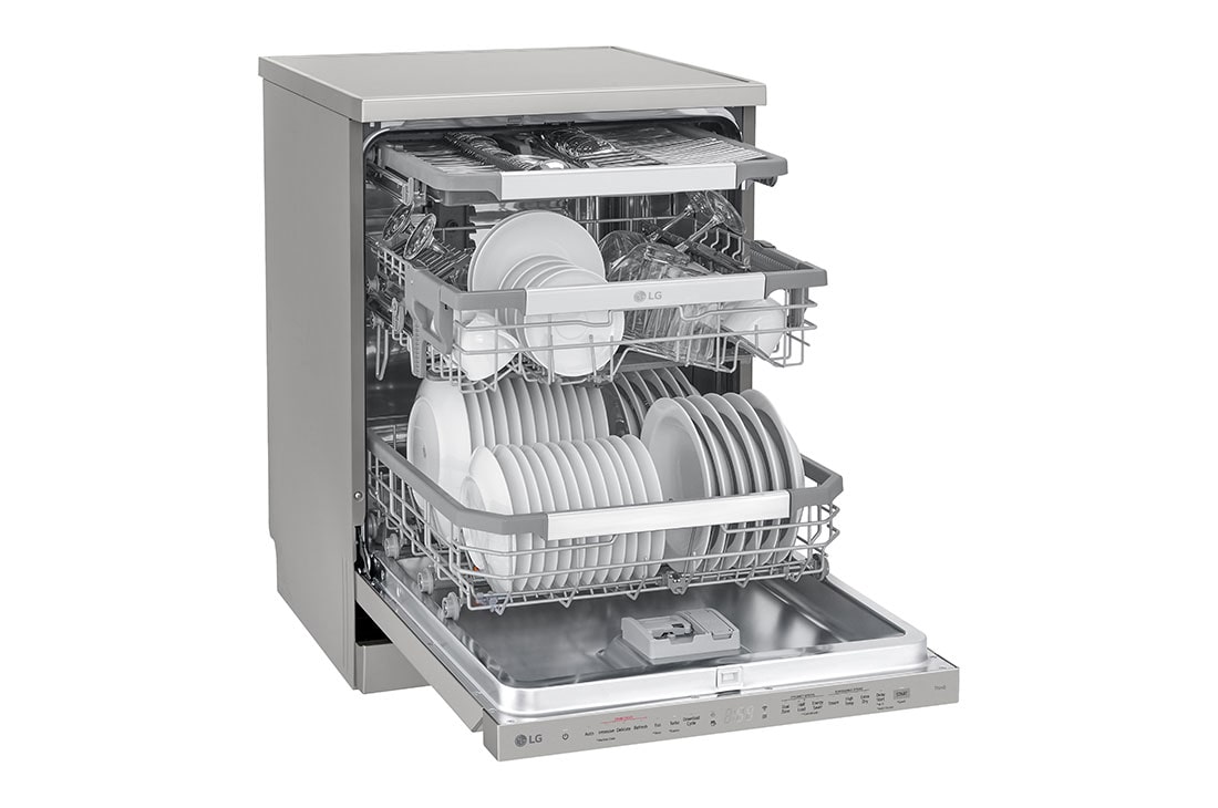 LG QuadWash™ perilica posuđa s TrueSteam™ tehnologijom pranja vodenom parom, vrata s automatskim otvaranjem, 14 kompleta posuđa, ThinQ™, WiFi funkcija, Pogled s lijeve strane, DF455HPS, thumbnail 5