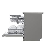 LG QuadWash™ perilica posuđa s TrueSteam™ tehnologijom pranja vodenom parom, vrata s automatskim otvaranjem, 14 kompleta posuđa, ThinQ™, WiFi funkcija, Side view with open door, DF365FPS, thumbnail 11