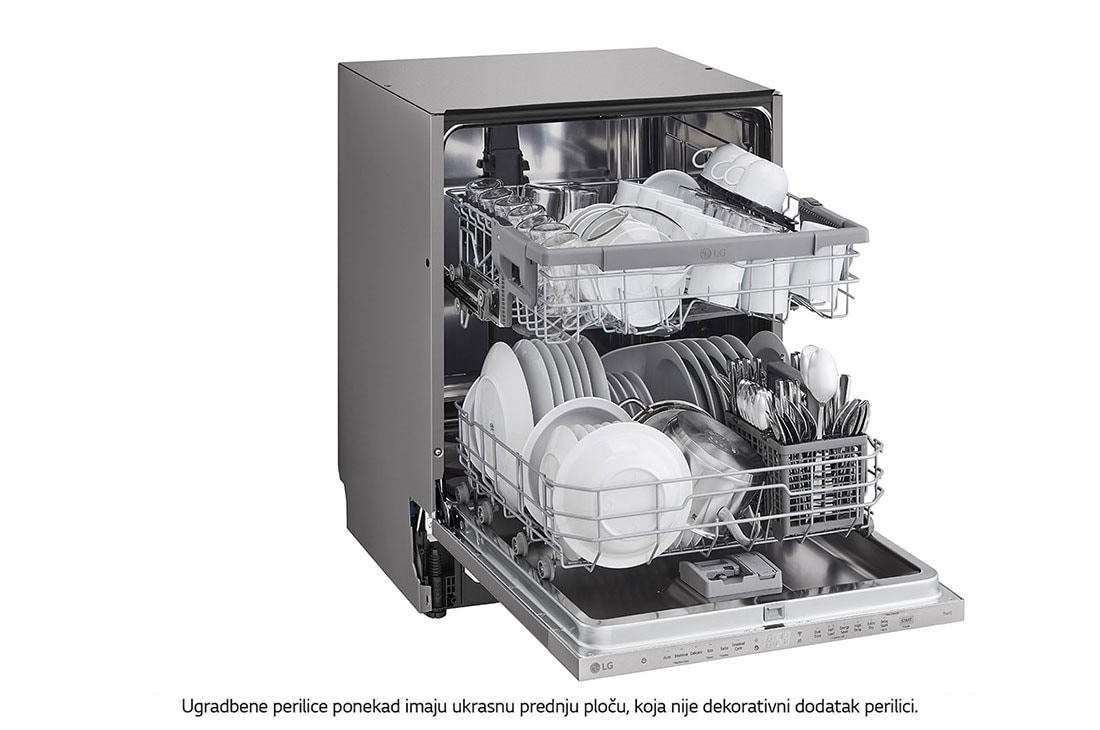 LG QuadWash™ ugradbena perilica posuđa, 14 kompleta posuđa, ThinQ™ WiFi funkcija, Pogled s desne strane s otvorenim vratima, DB242TX, thumbnail 5