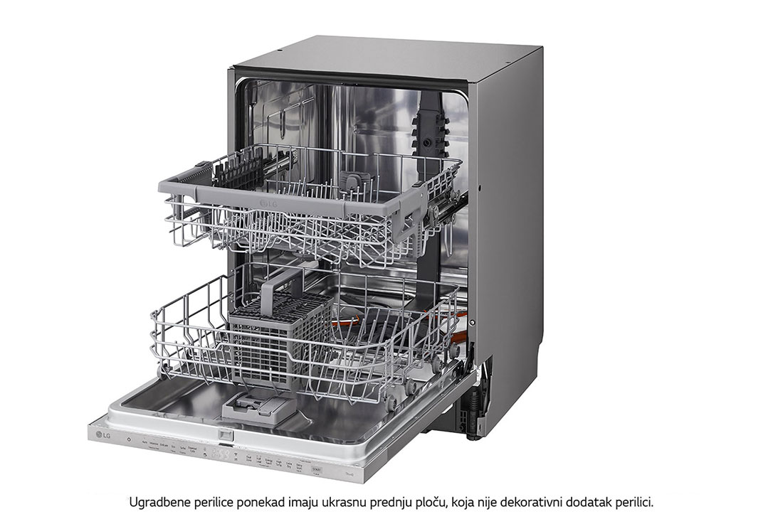 LG QuadWash™ ugradbena perilica posuđa, 14 kompleta posuđa, ThinQ™ WiFi funkcija, Pogled s lijeve strane s otvorenim vratima, DB242TX, thumbnail 7