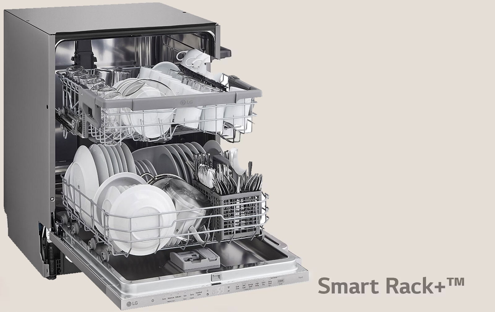 Slika prikazuje perilicu posuđa sa otvorenim vratima