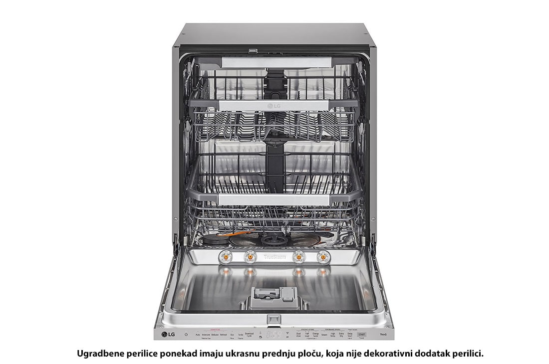 LG QuadWash™ ugradbena perilica posuđa s TrueSteam™ tehnologijom pranja vodenom parom, vrata s automatskim otvaranjem, 14 kompleta posuđa, ThinQ™ WiFi funkcija, Изглед отпред с отворена врата, DB475TXS, thumbnail 3
