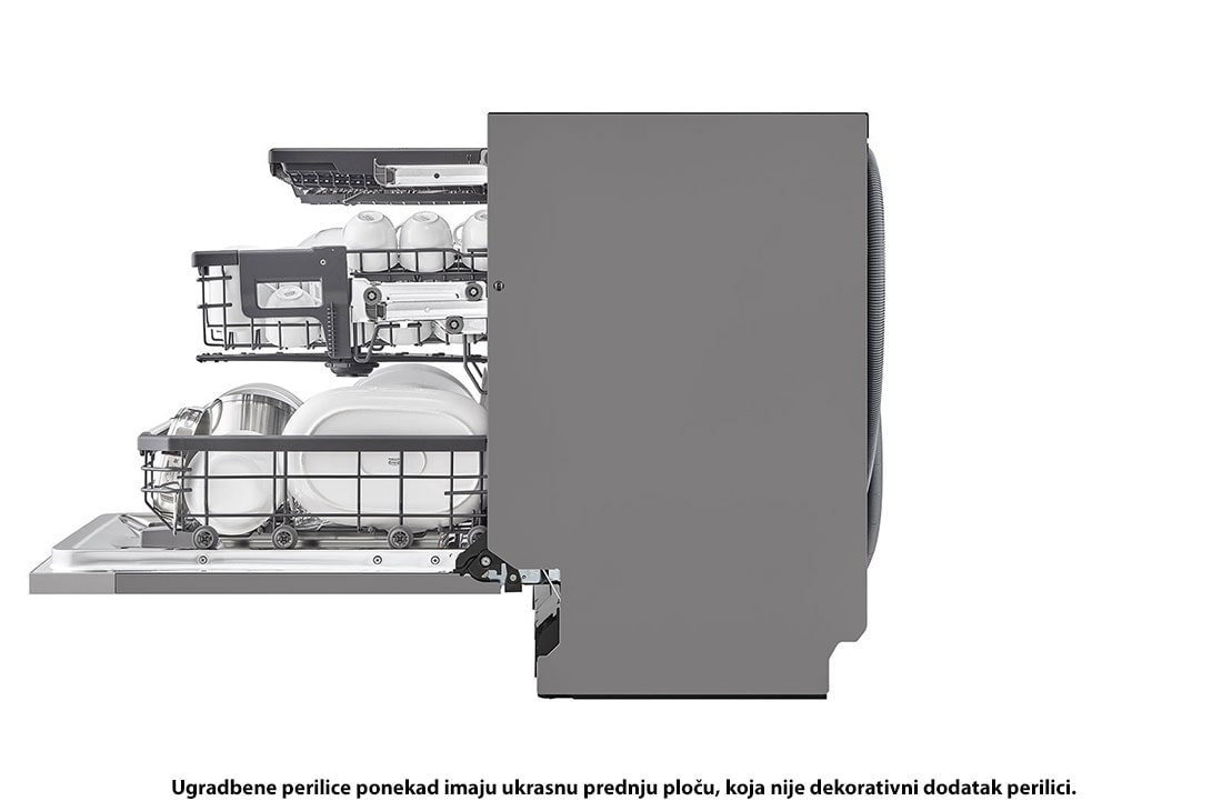 LG QuadWash™ ugradbena perilica posuđa s TrueSteam™ tehnologijom pranja vodenom parom, vrata s automatskim otvaranjem, 14 kompleta posuđa, ThinQ™ WiFi funkcija, Перспективен изглед от ляво, DB475TXS, thumbnail 8
