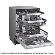 LG QuadWash™ ugradbena perilica posuđa s TrueSteam™ tehnologijom pranja vodenom parom, vrata s automatskim otvaranjem, 14 kompleta posuđa, ThinQ™ WiFi funkcija, Изглед от дясна страна с отворена врата, DB475TXS, thumbnail 10