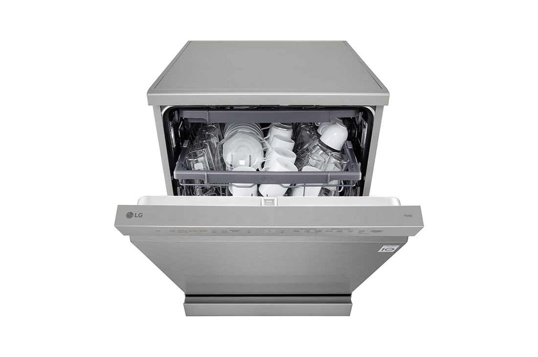 LG QuadWash™ perilica posuđa s TrueSteam™ tehnologijom pranja vodenom parom, 14 kompleta posuđa, ThinQ™, WiFi funkcija, Pogled sprijeda s otvorenim vratima, DF243FVS, thumbnail 4