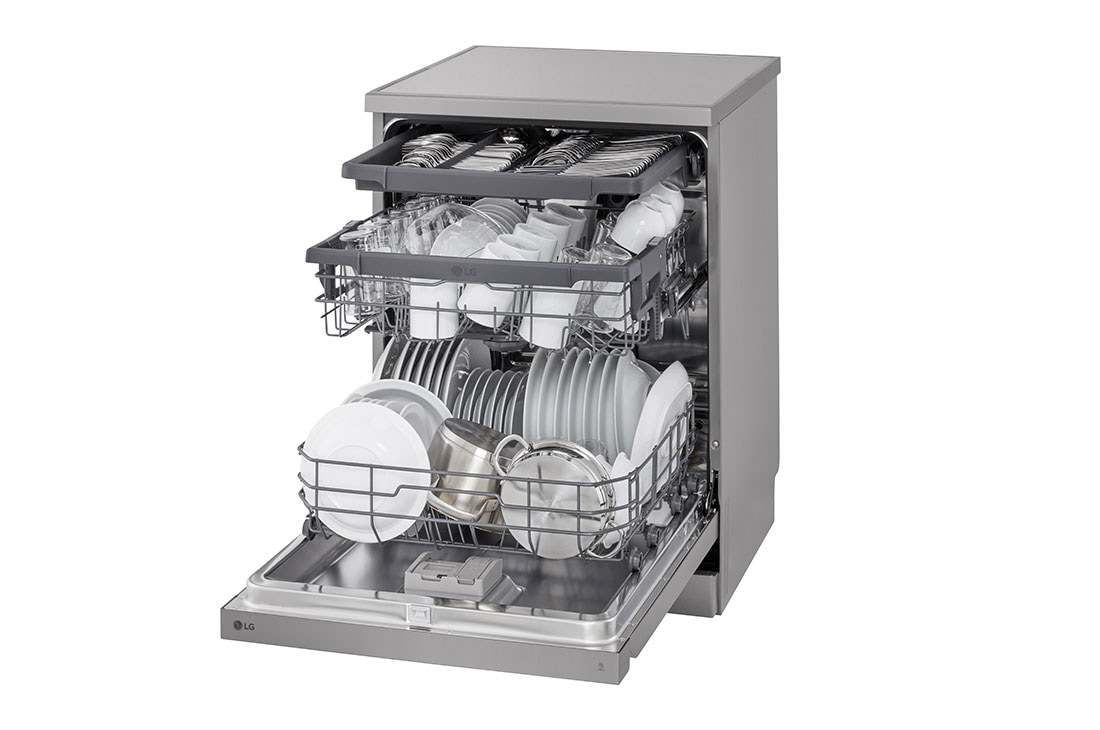 LG QuadWash™ perilica posuđa, 14 kompleta posuđa, Pogled s desne strane s otvorenim vratima, DF243FV, thumbnail 12