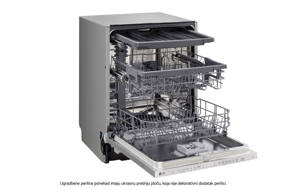 LG QuadWash™ ugradbena perilica posuđa, 14 kompleta posuđa, ThinQ™ WiFi funkcija, Pogled s desne strane s otvorenim vratima, DB243TX, thumbnail 5