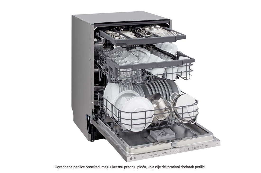 LG QuadWash™ ugradbena perilica posuđa, 14 kompleta posuđa, ThinQ™ WiFi funkcija, Perspektivni desne s lijeve strane, DB243TX, thumbnail 6