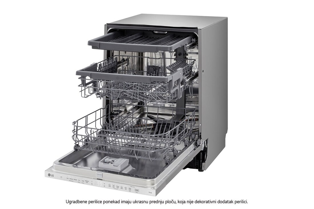 LG QuadWash™ ugradbena perilica posuđa, 14 kompleta posuđa, ThinQ™ WiFi funkcija, Pogled s lijeve strane s otvorenim vratima, DB243TX, thumbnail 8