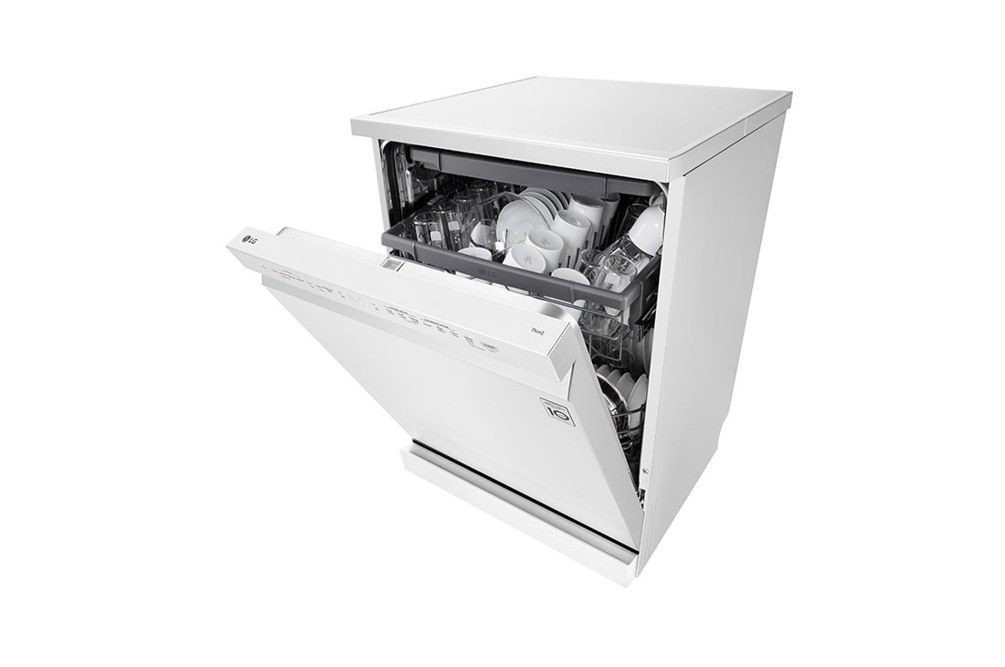 LG QuadWash™ perilica posuđa s TrueSteam™ tehnologijom pranja vodenom parom, 14 kompleta posuđa, ThinQ™, WiFi funkcija, left side with utensils stored , DF243FWS, thumbnail 10
