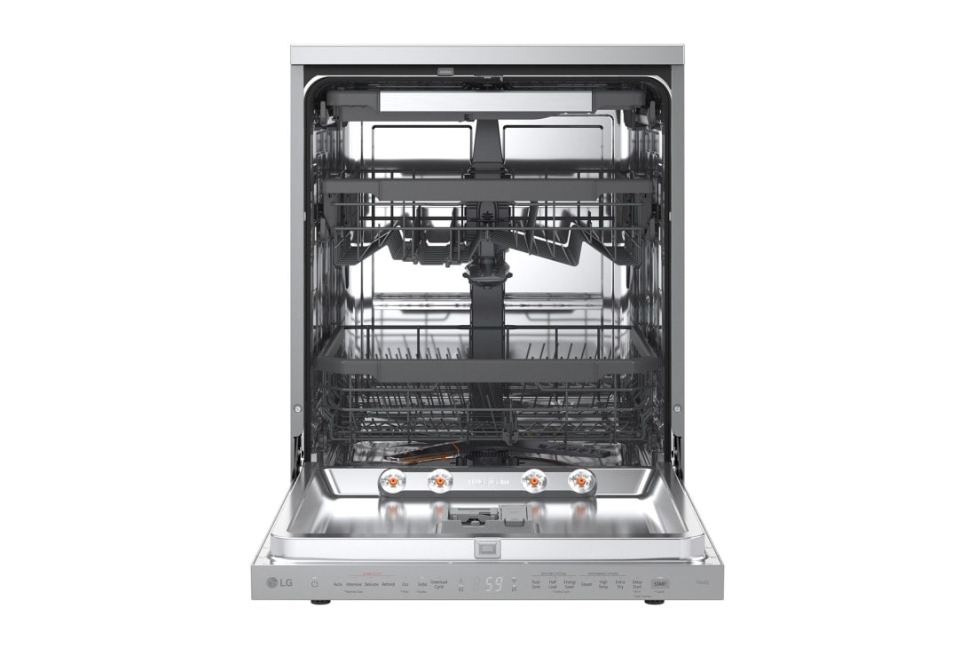 LG QuadWash™ perilica posuđa s TrueSteam™ tehnologijom pranja vodenom parom, vrata s automatskim otvaranjem, 14 kompleta posuđa, ThinQ™ WiFi funkcija, front view, DF587HVS, thumbnail 2