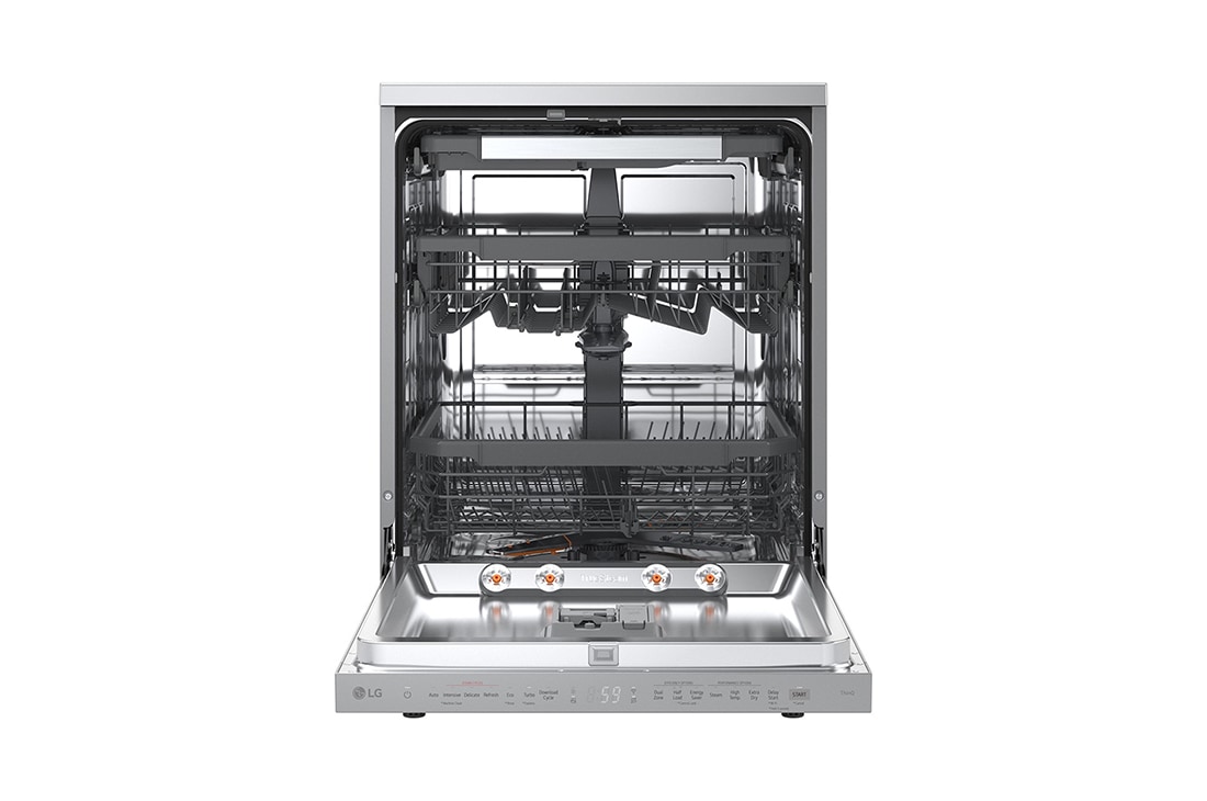 LG QuadWash™ perilica posuđa s TrueSteam™ tehnologijom pranja vodenom parom, vrata s automatskim otvaranjem, 14 kompleta posuđa, ThinQ™ WiFi funkcija, front view, DF375HVS, thumbnail 2