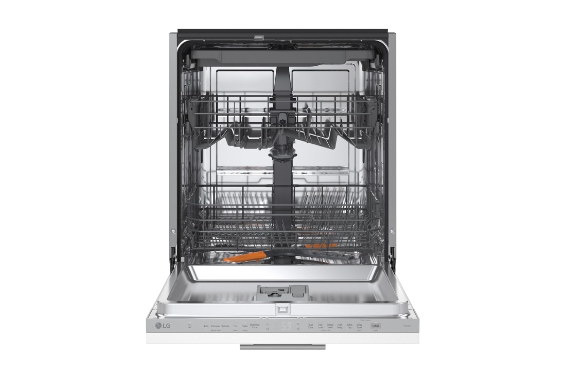 LG QuadWash™ perilica posuđa, vrata s automatskim otvaranjem, 14 kompleta posuđa, ThinQ™ WiFi funkcija, LG QuadWash™ perilica posuđa, vrata s automatskim otvaranjem, 14 kompleta posuđa, ThinQ™ WiFi funkcija, Pogled sprijeda s otvorenim vratima, DB273TX, thumbnail 2, DB273TX, thumbnail 2