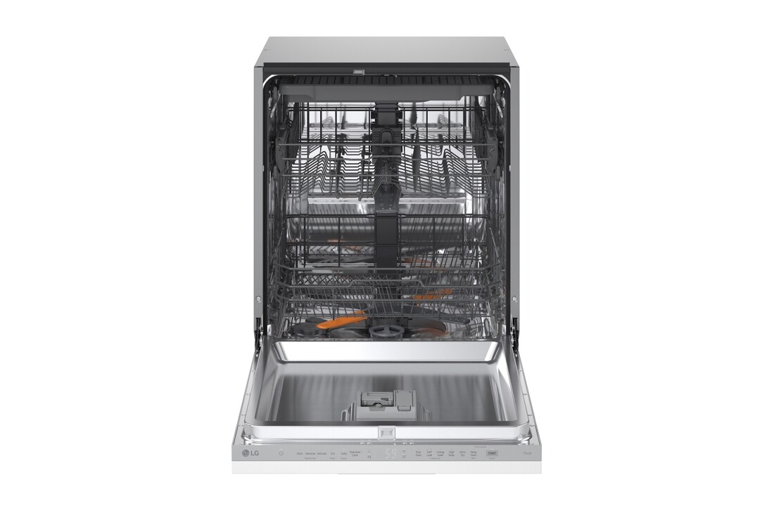 LG QuadWash™ perilica posuđa, vrata s automatskim otvaranjem, 14 kompleta posuđa, ThinQ™ WiFi funkcija, LG QuadWash™ perilica posuđa, vrata s automatskim otvaranjem, 14 kompleta posuđa, ThinQ™ WiFi funkcija, Pogled sprijeda s otvorenim vratima, DB273TX, thumbnail 2, DB273TX, thumbnail 6
