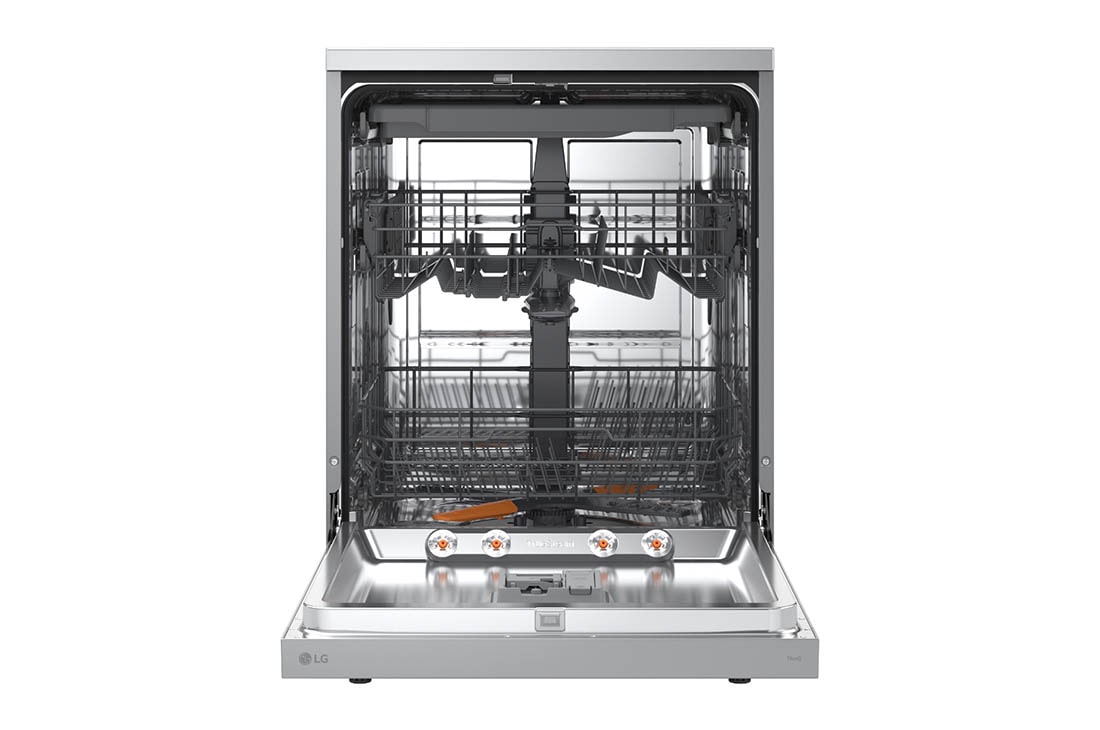 LG QuadWash™ perilica posuđa s TrueSteam™ tehnologijom pranja vodenom parom, vrata s automatskim otvaranjem, 14 kompleta posuđa, ThinQ™ WiFi funkcija, Pogled sprijeda s otvorenim vratima, DF273FVS, thumbnail 2