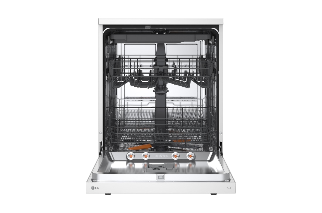 LG QuadWash™ perilica posuđa s TrueSteam™ tehnologijom pranja vodenom parom, vrata s automatskim otvaranjem, 14 kompleta posuđa, ThinQ™ WiFi funkcija, Pogled sprijeda s otvorenim vratima, DF273FWS, thumbnail 2