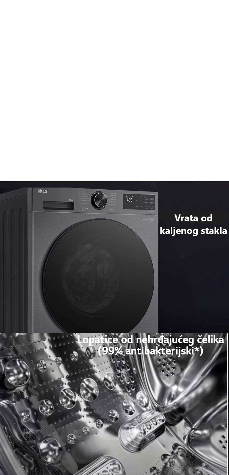 G perilica rublja sa parom, vrata od kaljenog stakla i lopatice od nehrđajućeg čelika