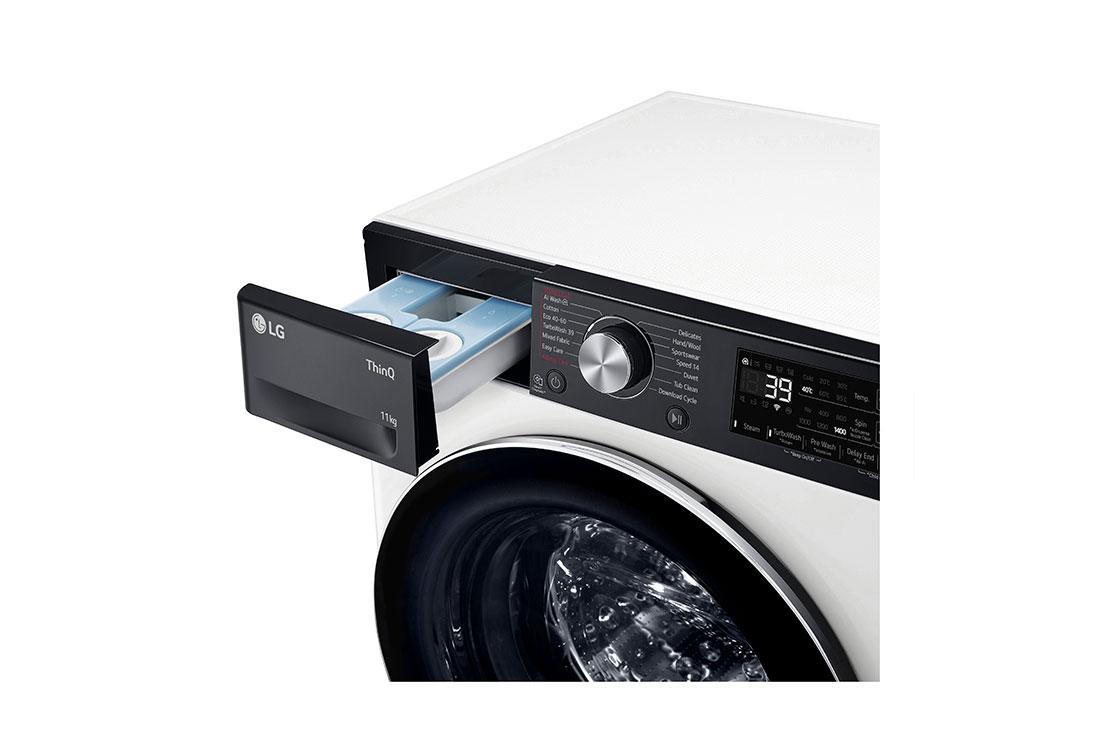 LG 11 kg, max. 1400 okr./min., Perilica rublja sa parom, TurboWash™360, AI DD™ tehnologija i WiFi funkcija, Pogled na dozator deterdženta i sredstva za ispiranje, F4WR711S3HA, thumbnail 5