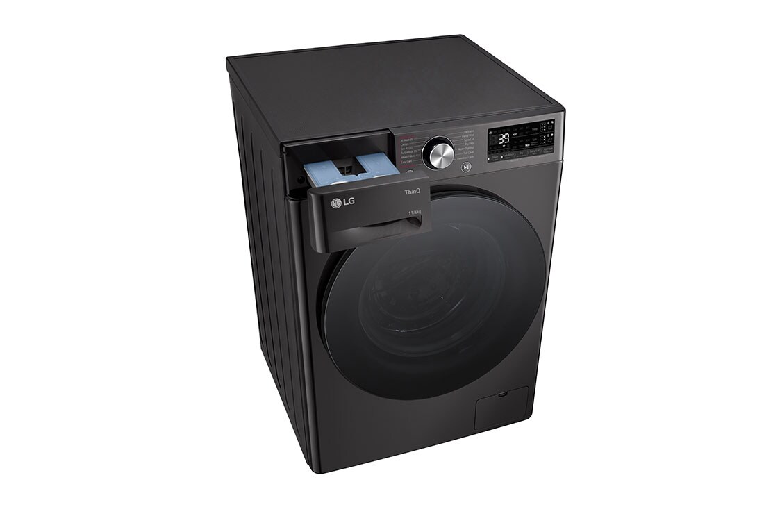 LG 11/6 kg, max. 1400 okr./min., perilica-sušilica sa parom, TurboWash™360, AI DD™ tehnologija i WiFi funkcija, Pogled iz perspektive s lijeve strane s otvorenim otvorom za deterdžent, F4DR711S2BA, thumbnail 9