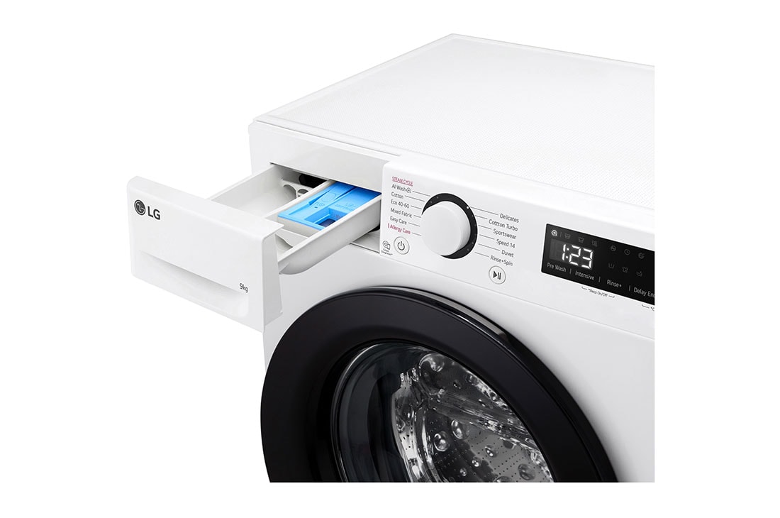 LG 9 kg, max. 1200 okr./min., Perilica rublja sa parom, AI DD™ tehnologija, Slim, Pogled na dozator deterdženta i sredstva za ispiranje, F2WR509SBW, thumbnail 5