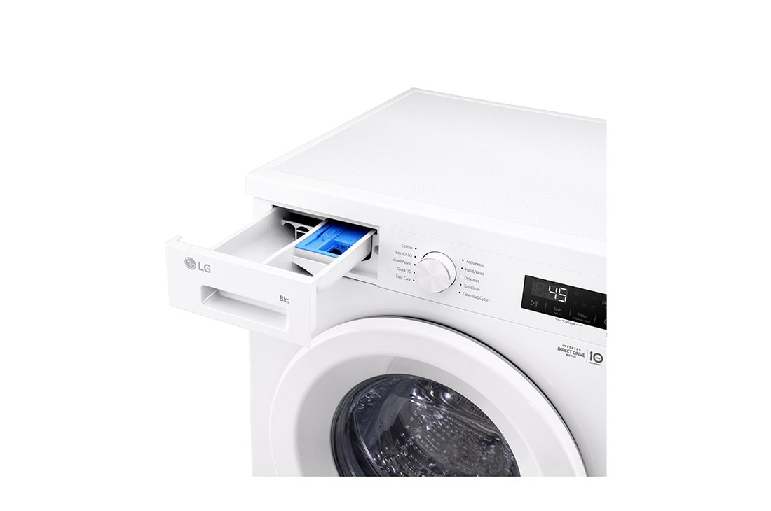 LG 8 kg, max. 1400 okr./min., Perilica rublja sa parom, WiFi funkcija, Pogled na dozator deterdženta i sredstva za ispiranje, F4X1008NWH, thumbnail 6