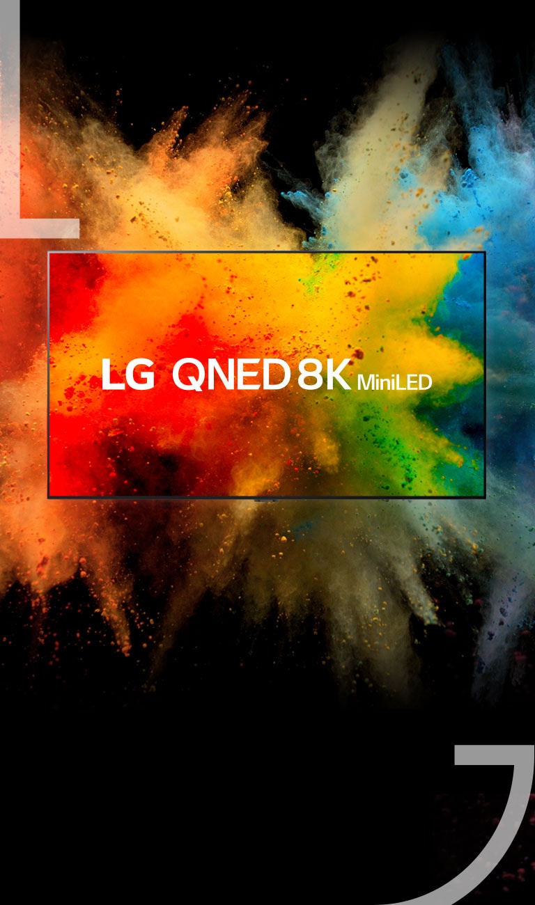 Televizor je smješten u sredini – prašak u boji eksplodira unutar televizijskog monitora te iskače izvan televizijskog okvira.