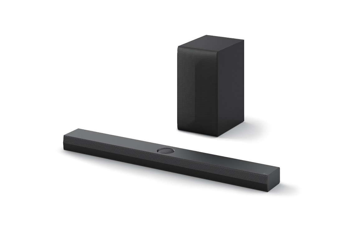 LG  LG Soundbar model S70TY s Dolby Atmos 3.1.1-kanalnim zvukom za televizor 2024, Kosi prikaz odozgo LG Soundbara S70TY i niskofrekventnog zvučnika (subwoofer), S70TY, thumbnail 2