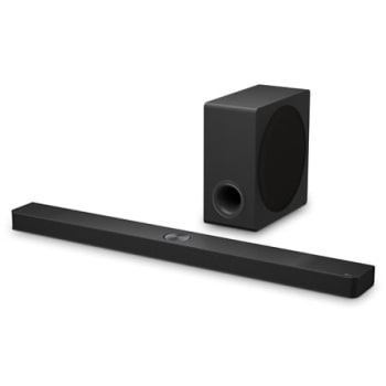 Blago zakošen prikaz LG Soundbara S90TY i niskofrekventnog zvučnika (subwoofer)1