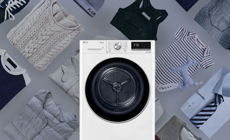 Iza sušilice se nalaze razne tkanine.