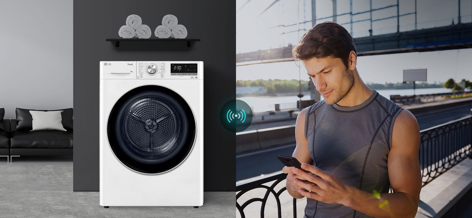 Iza sušilice se nalaze razne tkanine.