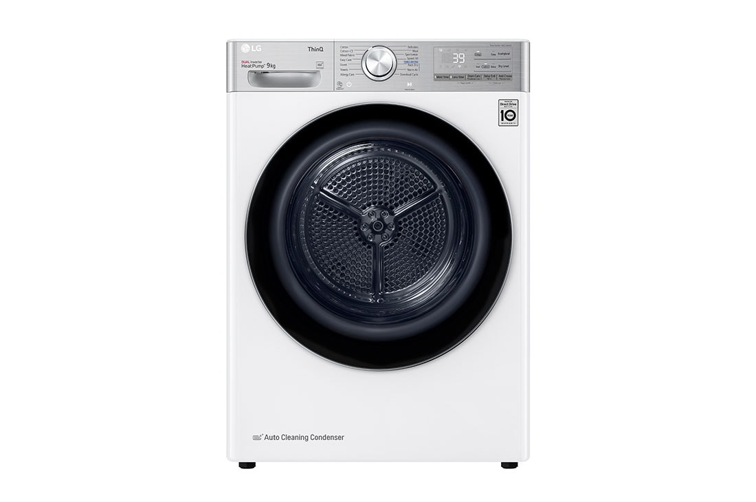 LG 9 kg, Eco Hybrid™ DUAL Inverter Heat PumpTM sušilica s WiFi povezivosti, Pogled sprijeda, RH90V9AV2QR