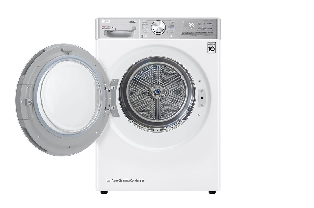 LG 9 kg, Eco Hybrid™ DUAL Inverter Heat PumpTM sušilica s WiFi povezivosti, Pogled sprijeda s otvorenim vratima, RH90V9AV2QR, thumbnail 2