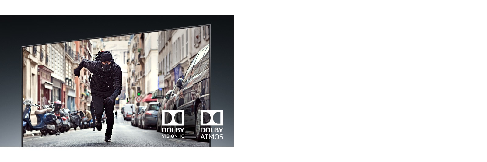 Na zaslonu televizora prikazuje se lopov koji trči u akcijskom filmu