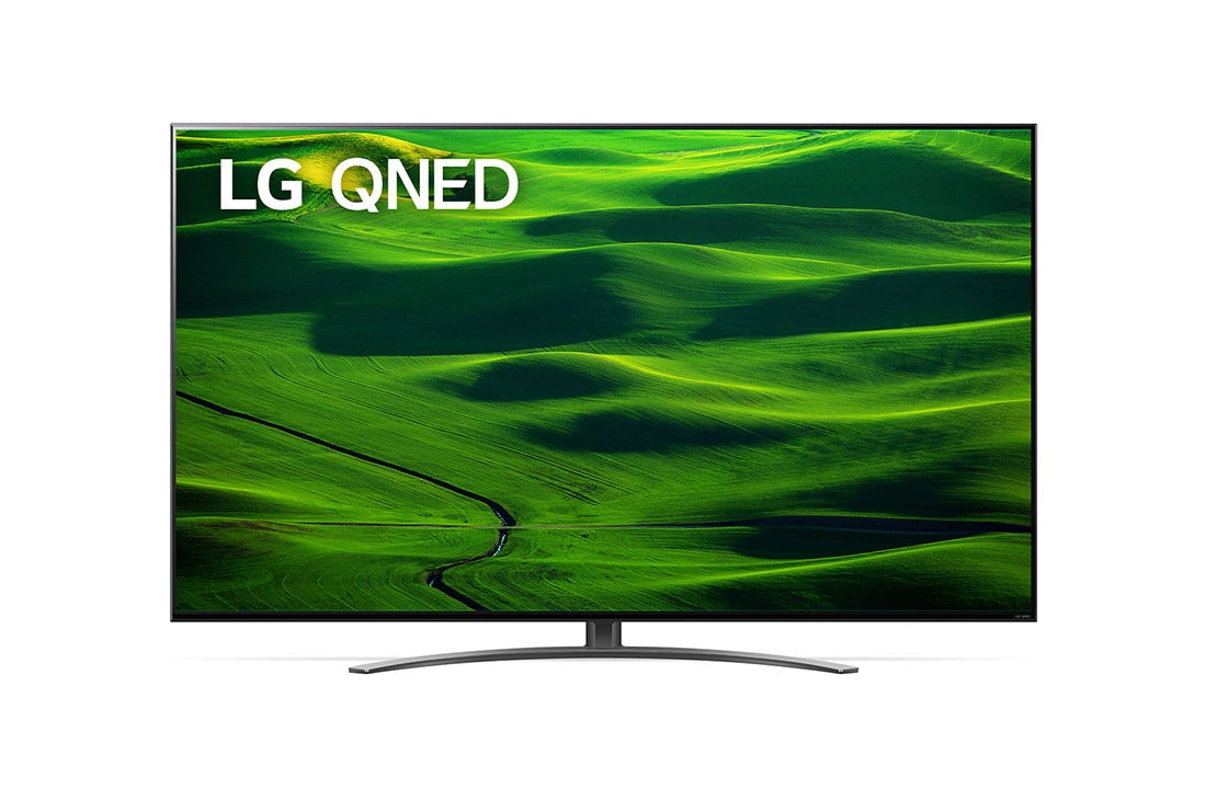 LG 65'' (164 cm) 4K HDR Smart QNED TV, Prikaz prednje strane televizora LG QNED s nadograđenom slikom i na njoj logotip proizvoda, 65QNED813QA