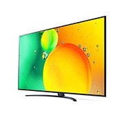 LG 75'' (189 cm) 4K HDR Smart Nano Cell TV, prikaz bočne strane pod kutom od 30 stupnjeva s nadograđenom slikom, 75NANO763QA, thumbnail 3