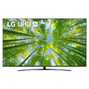 LG UHD 75'' UQ8100 4K TV, Prikaz prednje strane televizora LG UHD s nadograđenom slikom i na njoj logotip proizvoda, 75UQ81003LB, thumbnail 1