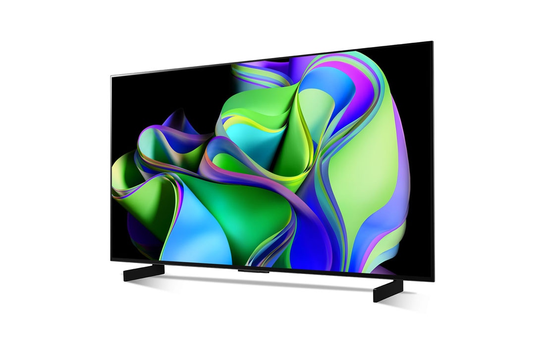 LG Pametni televizor LG OLED evo C3 od 42 inča u 4K tehnologiji 2023., Lagano nagnut prikaz lijeve bočne strane., OLED42C32LA, thumbnail 2