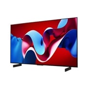 LG OLED evo AI C4 4K Smart TV od 42 inča 2024, Blago zakošen prikaz s desne strane na LG OLED evo TV, OLED C4 s LG Soundbar ispod i subwooferom sa strane, OLED42C41LA, thumbnail 2