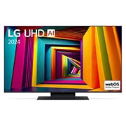 LG Televizor LG UHD AI UT91 4K Smart TV 2024 od 50 inča, Prednji prikaz televizora LG UHD TV, UT90 s tekstom LG UHD AI ThinQ, 2024,. i logotipom operativno sustava webOS Re:New Program na zaslonu, 50UT91003LA, thumbnail 1
