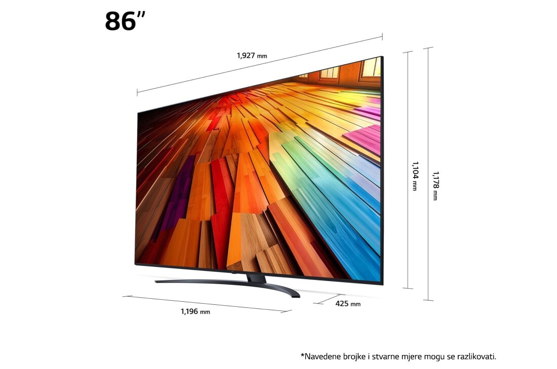 LG UHD AI UT81 4K Smart TV od 86 inča 2024,  front with dimensions, 86UT81003LA, thumbnail 3