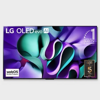 Prikaz prednje strane televizora LG OLED M4 na stalku i kutije za bežično povezivanje Zero Connect Box ispod njega, na zaslonu se prikazuje amblem logotipa „Jedanaest godina najbolji OLED na svijetu” 1