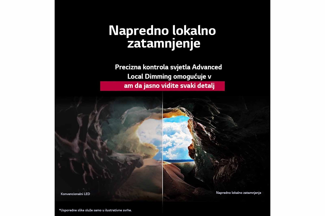 LG Televizor LG QNED AI QNED82 4K Smart TV 2025 od 75 inča, Usporedba prije i kasnije kako tehnologija LG 4K Super Upscaling poboljšava kvalitetu slike. Na dva zaslona prikazuje se slika šarene ptice koja sjedi na grani u šumi, desni panel je izblijedio. Naslo, 75QNED82A3B, thumbnail 8