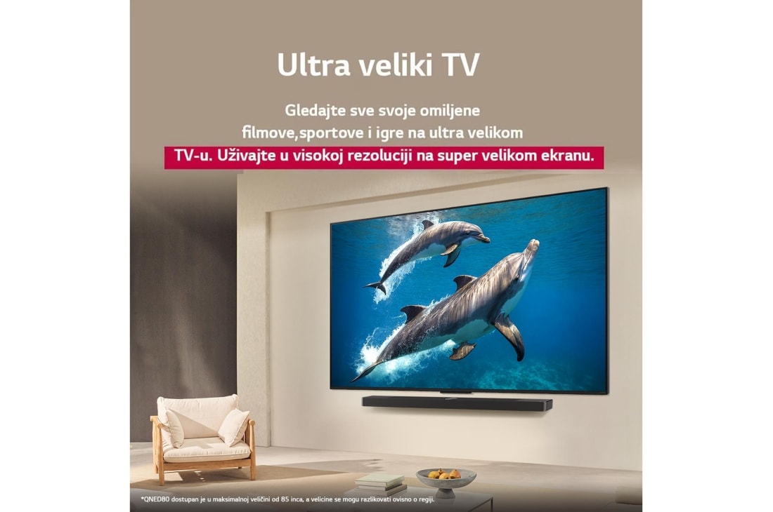 LG Televizor LG QNED AI QNED82 4K Smart TV 2025 od 55 inča, Krajobrazna slika špilje koja gleda u vedro plavo nebo podijeljena je po sredini, pri čemu je jedan polovica slike koja je izblijedjela, a druga polovica ima oštar kontrast. Dolje lijevo je sličica ka, 55QNED82A3B, thumbnail 8